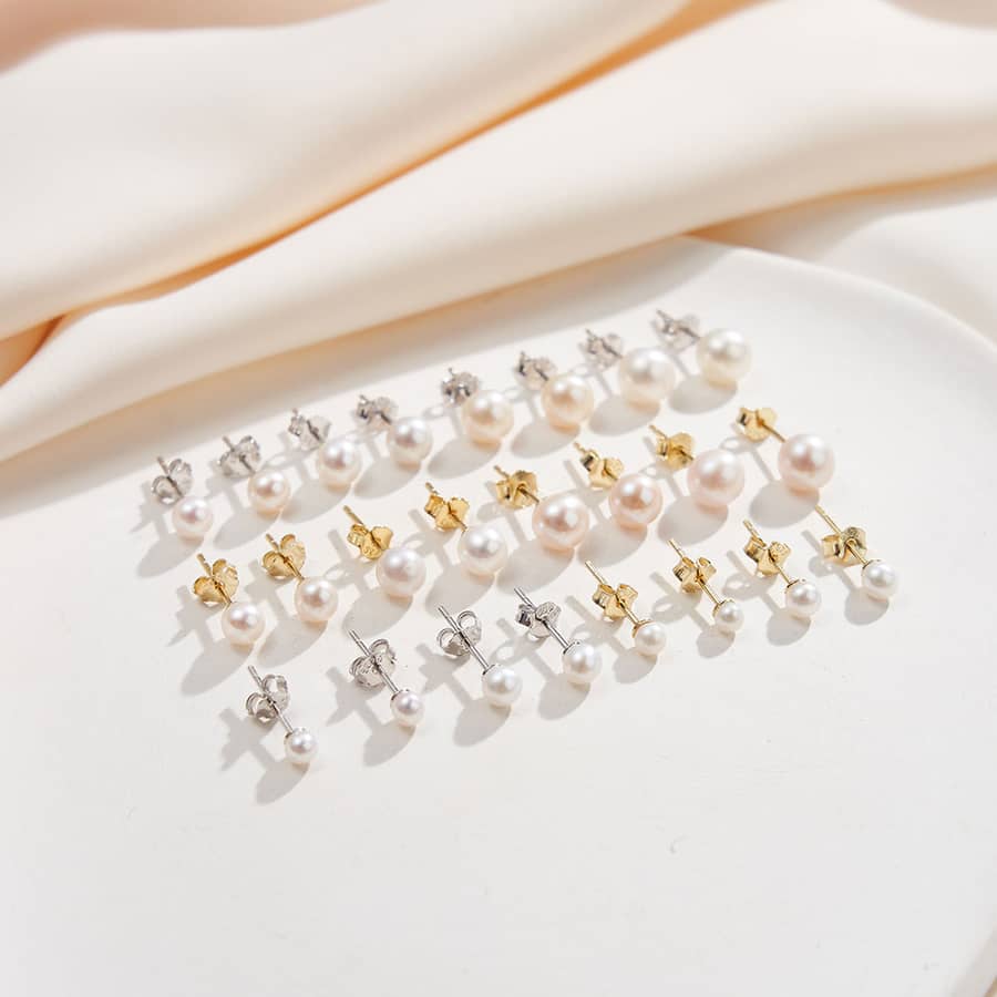 Baroque Shape 3-6.5mm Natural Freshwater Pearl Stud Earrings 925 Silver 14K Gold Rhodium Plating - main