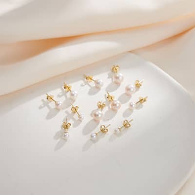 Baroque Shape 3-6.5mm Natural Freshwater Pearl Stud Earrings 925 Silver 14K Gold Rhodium Plating detail 4
