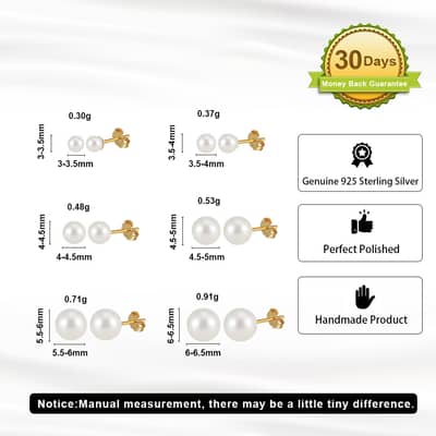Baroque Shape 3-6.5mm Natural Freshwater Pearl Stud Earrings 925 Silver 14K Gold Rhodium Plating detail 5