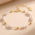 14K Gold Plated Beads with Freshwater Pearl Adjustable Link Chain Bracelet 1
