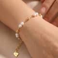 14K Gold Plated Beads with Freshwater Pearl Adjustable Link Chain Bracelet 4