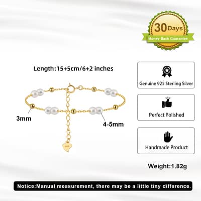 14K Gold Plated Beads with Freshwater Pearl Adjustable Link Chain Bracelet detail 5