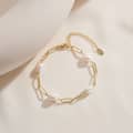 14K Gold Vermeil Plated 925 Silver Paperclip Chain Bracelet with Real White Freshwater Pearl 1