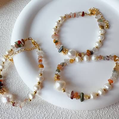Natural Stone Freshwater Pearl Stainless Steel Beaded Bracelet detail 1