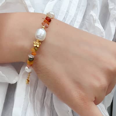 Natural Stone Freshwater Pearl Stainless Steel Beaded Bracelet detail 5