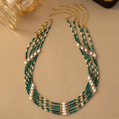 Natural Stone Beaded Necklace Waterproof Titanium Steel Bead Freshwater Pearl Gift detail 2