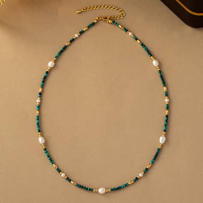 Natural Stone Beaded Necklace Waterproof Titanium Steel Bead Freshwater Pearl Gift detail 5