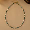 Natural Stone Beaded Necklace Waterproof Titanium Steel Bead Freshwater Pearl Gift 5