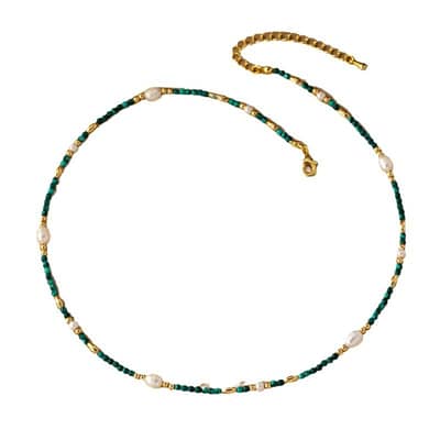 Natural Stone Beaded Necklace Waterproof Titanium Steel Bead Freshwater Pearl Gift detail 6