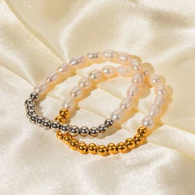 Freshwater Pearl 18K Handmade Beaded Stainless Steel Bracelet detail 2