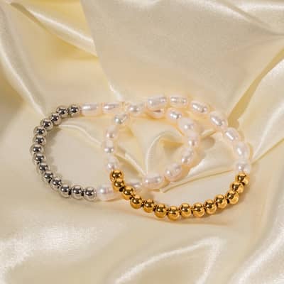 Freshwater Pearl 18K Handmade Beaded Stainless Steel Bracelet detail 3