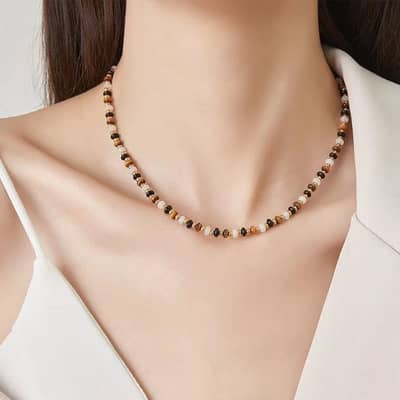 New Style Beaded Necklace Natural Agate Stone Waterproof Titanium Steel Beads Gold Stainless Steel detail 1