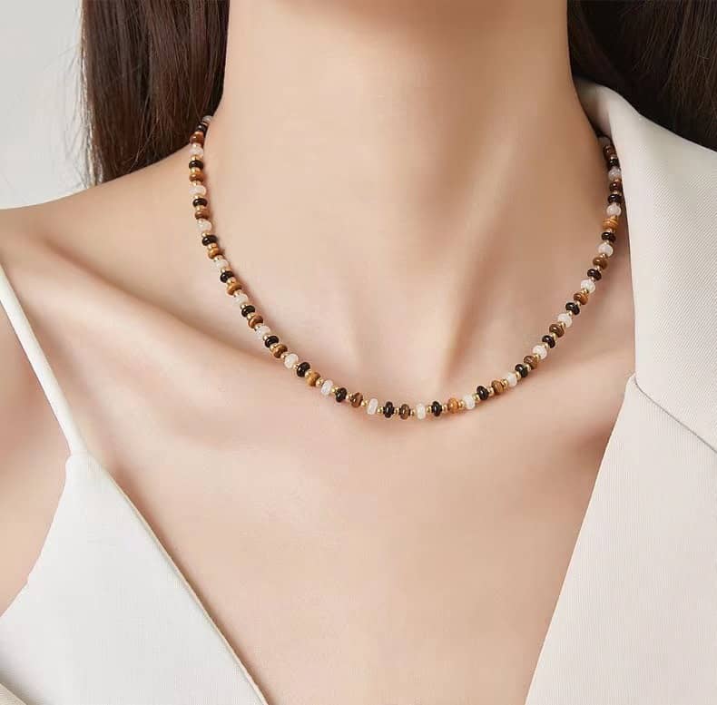 New Style Beaded Necklace Natural Agate Stone Waterproof Titanium Steel Beads Gold Stainless Steel - main