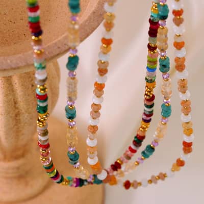 Beaded Necklace Natural Stone Waterproof Titanium Steel Colorful New Style detail 2