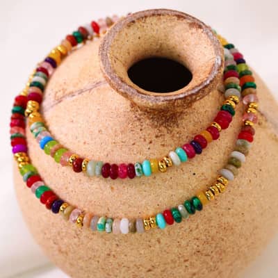Beaded Necklace Natural Stone Waterproof Titanium Steel Colorful New Style detail 3