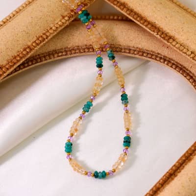 Beaded Necklace Natural Stone Waterproof Titanium Steel Colorful New Style detail 5