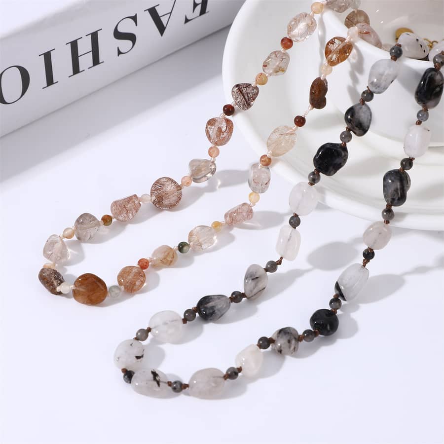 Beaded Necklace Natural Irregularity Stone Waterproof Titanium Steel - main