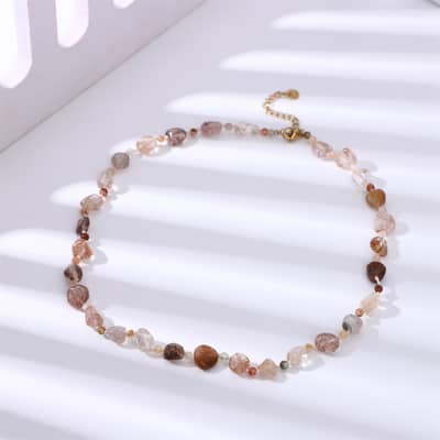 Beaded Necklace Natural Irregularity Stone Waterproof Titanium Steel detail 2