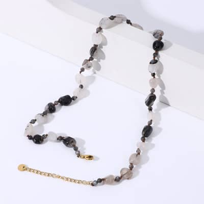 Beaded Necklace Natural Irregularity Stone Waterproof Titanium Steel detail 3