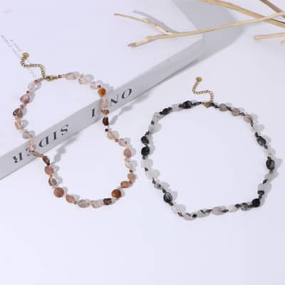 Beaded Necklace Natural Irregularity Stone Waterproof Titanium Steel detail 5