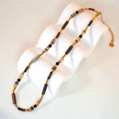 Beaded Necklace Natural Tiger Eye Waterproof Titanium Steel detail 2
