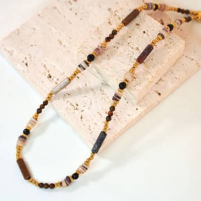 Beaded Necklace Natural Tiger Eye Waterproof Titanium Steel detail 3