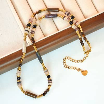 Beaded Necklace Natural Tiger Eye Waterproof Titanium Steel detail 4