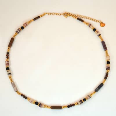 Beaded Necklace Natural Tiger Eye Waterproof Titanium Steel detail 5