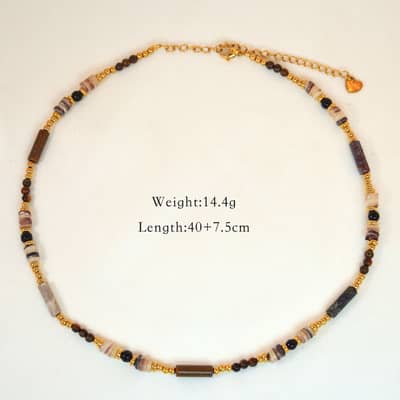 Beaded Necklace Natural Tiger Eye Waterproof Titanium Steel detail 6
