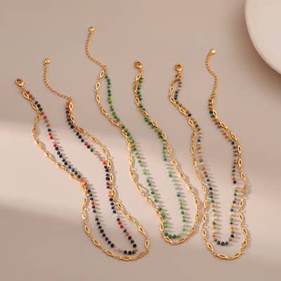 Beaded Necklace Colorful Crystal Brass 18K Gold Plated Chain detail 1