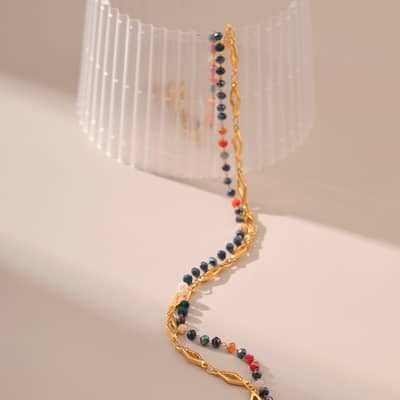 Beaded Necklace Colorful Crystal Brass 18K Gold Plated Chain detail 4