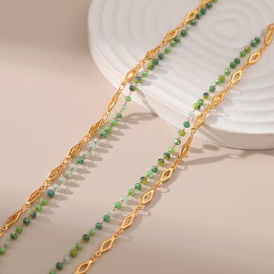 Beaded Necklace Colorful Crystal Brass 18K Gold Plated Chain detail 5