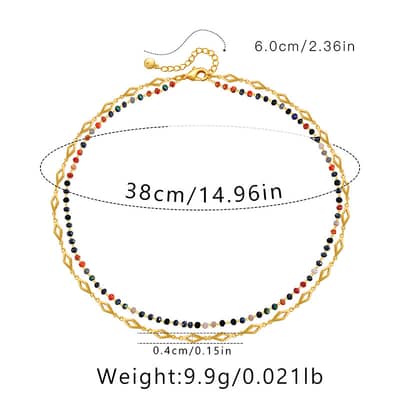 Beaded Necklace Colorful Crystal Brass 18K Gold Plated Chain detail 6
