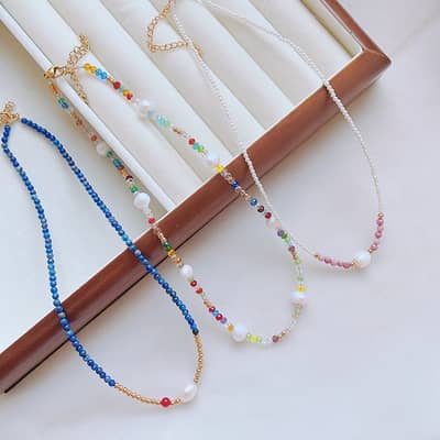 Beaded Necklace Natural Stone Waterproof Titanium Steel Freshwater Pearl detail 1