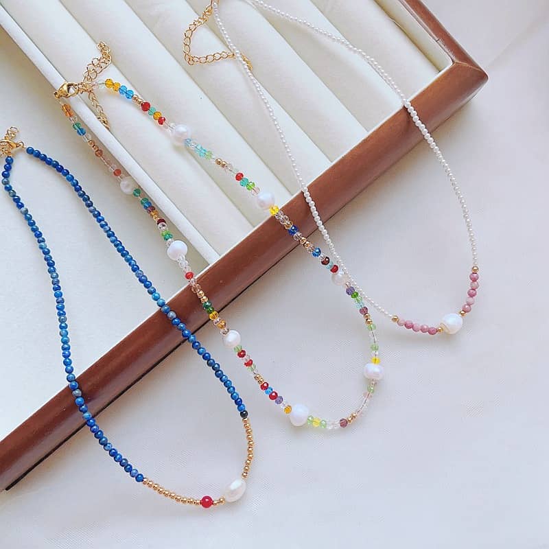 Beaded Necklace Natural Stone Waterproof Titanium Steel Freshwater Pearl - main