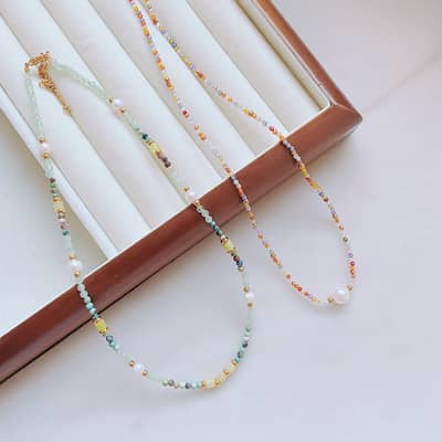 Beaded Necklace Natural Stone Waterproof Titanium Steel Freshwater Pearl detail 3
