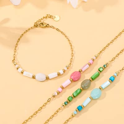 Natural Stone Shell Titanium Steel Colorful Beaded Bracelet detail 3