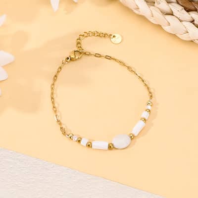 Natural Stone Shell Titanium Steel Colorful Beaded Bracelet detail 6