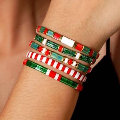 Christmas Braided Tila Beads Handmade Bracelet detail 3