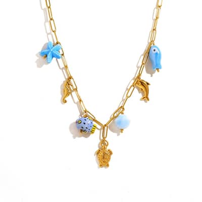 Ocean Series Charm Bar Necklace Waterproof 18K PVD Coated Stainless Steel Shell Fish Pendant detail 1
