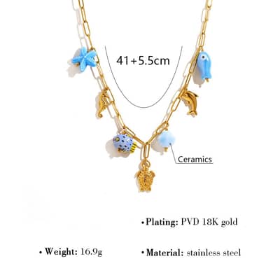Ocean Series Charm Bar Necklace Waterproof 18K PVD Coated Stainless Steel Shell Fish Pendant detail 5