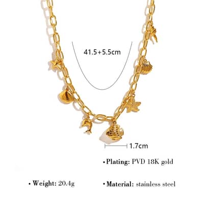 Ocean Series Charm Bar Necklace Waterproof 18K PVD Coated Stainless Steel Shell Fish Pendant detail 6