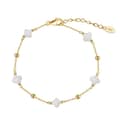 925 Sterling Silver 14K Gold Plated Shell Pearl Four Leaf Clover Bracelet 1
