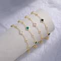 Gold Plated Four Leaf Clover Shell Pearl 925 Sterling Silver Charm Bracelet 4