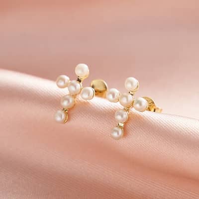 Freshwater Pearl Cross Earrings 925 Sterling Silver Classic Style detail 1