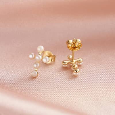 Freshwater Pearl Cross Earrings 925 Sterling Silver Classic Style detail 2