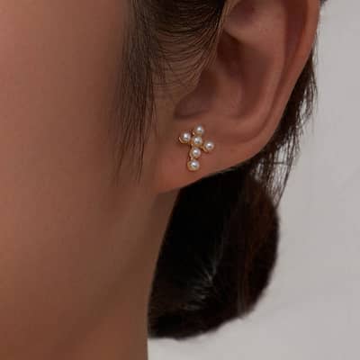 Freshwater Pearl Cross Earrings 925 Sterling Silver Classic Style detail 4