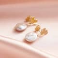 Elegant Flower Petal Pearl Earrings 14K Gold Plated 925 Sterling Silver Simple Freshwater Pearl Drop Earrings 3