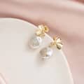 Elegant Flower Petal Pearl Earrings 14K Gold Plated 925 Sterling Silver Simple Freshwater Pearl Drop Earrings 4