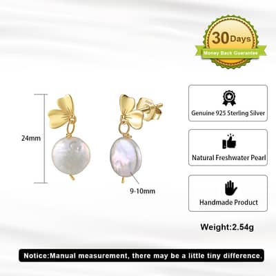 Elegant Flower Petal Pearl Earrings 14K Gold Plated 925 Sterling Silver Simple Freshwater Pearl Drop Earrings detail 5